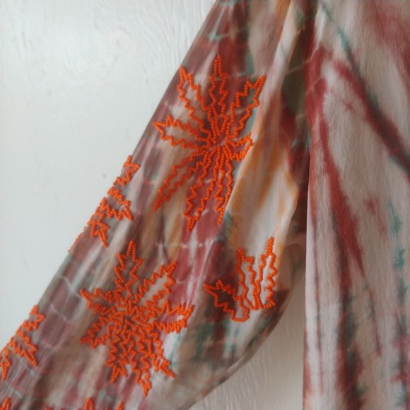 Sandro Paris Goa Embellished Silk Long Sleeve Tie-Dye Beaded Shirt SZ 2 US M - Picture 3 of 16